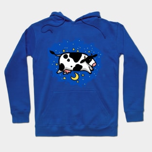 Cow flying over the moon Hoodie